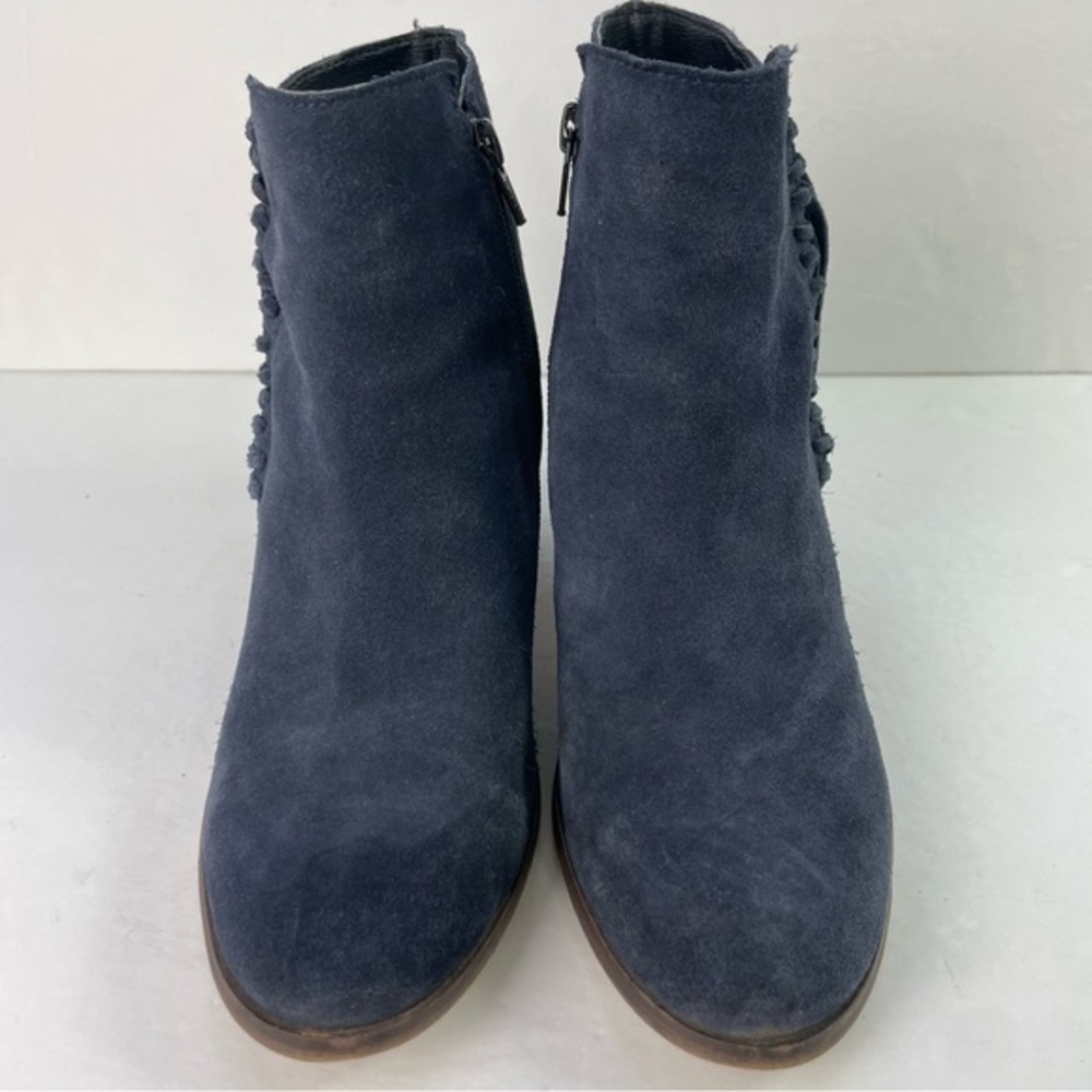 Kenneth Cole Reaction Rotini Blue Suede Fringe Block Heel Booties - Picture 5 of 14